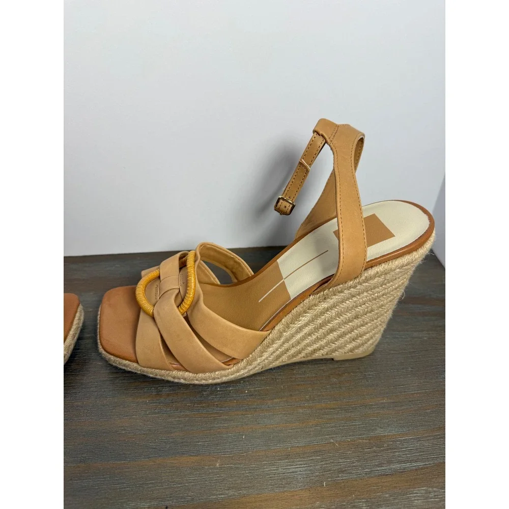 Dolce Vita Maze Espadrille Wedge Sandals Tan‎ Luggage Leather Size 9 Boho